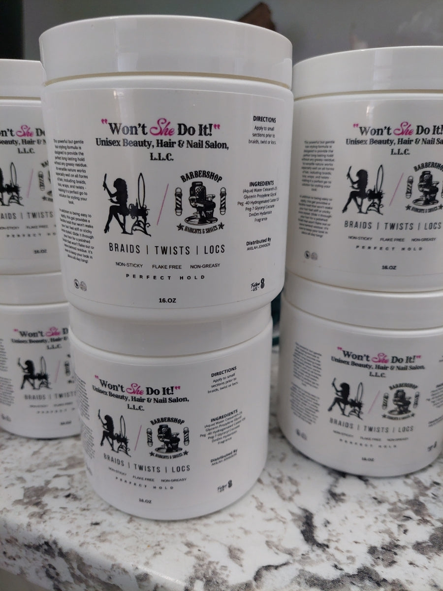 "Won't She Do It!" Unisex BHN Salon, LLC Braid, Twist, Loc Gel (16 oz)