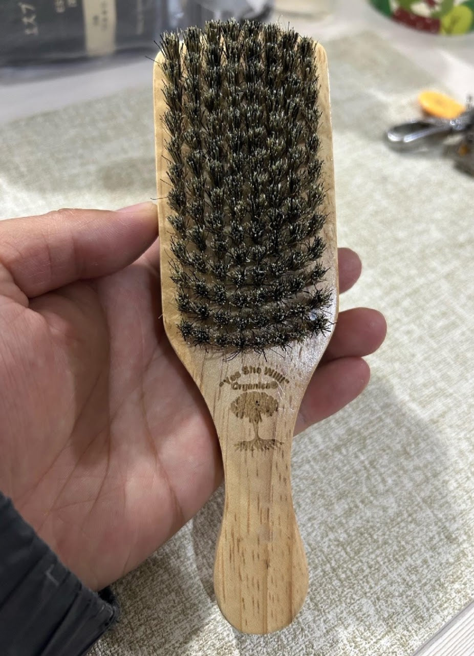 "Yes She Will!" Organics®️Double-Sided Boar Bristle Brush With Natural Organic Bamboo Wood Handle