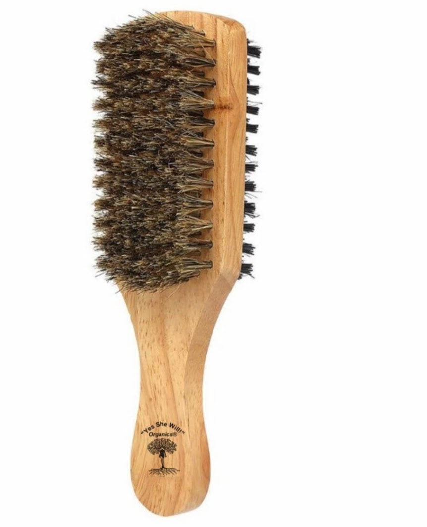 "Yes She Will!" Organics®️Double-Sided Boar Bristle Brush With Natural Organic Bamboo Wood Handle